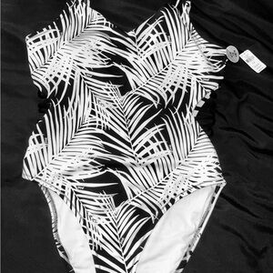 Victoria's Secret Black and White Leaf Print Swim Bodysuit